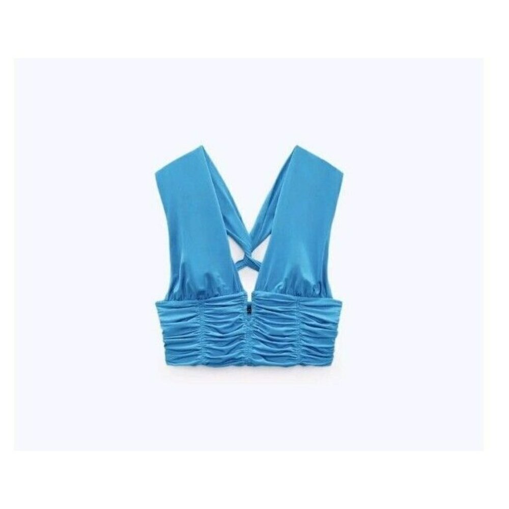 NWT ZARA WOMEN'S DRAPED CROP TOP BLUE SIZE S 3137/352